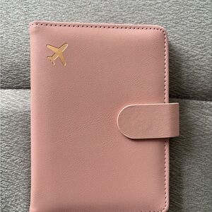 Pink Passport Holder with Gold Airplane Accent